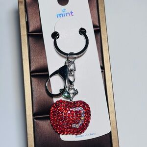 BAG CHARM Mint Sparkling Red Apple Keychain Silver Tone